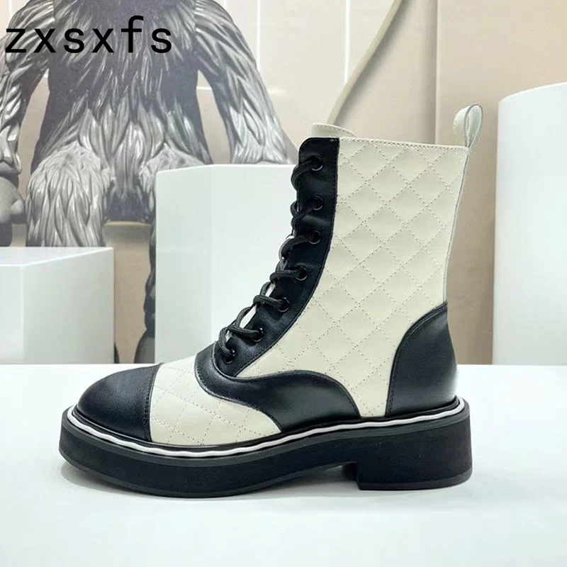 

Autumn Real Leather Platform Short Boots Lace Up Distress Ankle Boots For Woman High Heel Dress Shoes Brand Botas Mujer