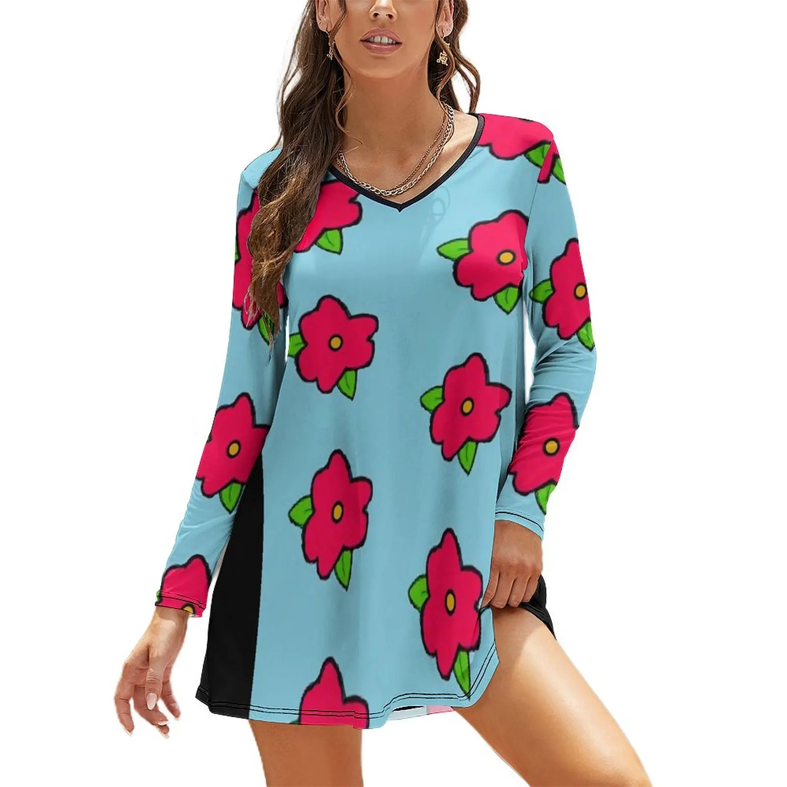 

King Size Homer Muumuu Flower Long Sleeved Loose Dress Women's summer dress chic and elegant evening dress