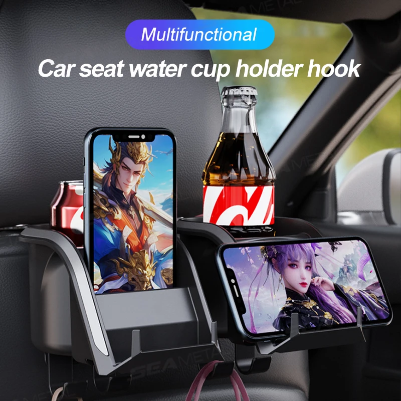 Black ABS Car Headrest Cup Holder Phone Mount