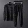 Spring Summer New Men Suits Simple Jacquard O-Neck Long Sleeve Thin T-shirts And Pants Two piece Set For Men's Trendy Outfits 1