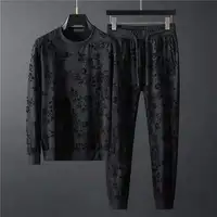 Spring Summer New Men Suits Simple Jacquard O-Neck Long Sleeve Thin T-shirts And Pants Two piece Set For Men's Trendy Outfits 1