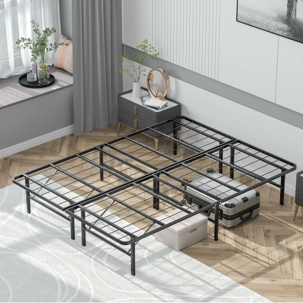 

NEW Gymax 14'' Queen Size Foldable Metal Platform Bed Mattress Foundation Tool-Free Assembly