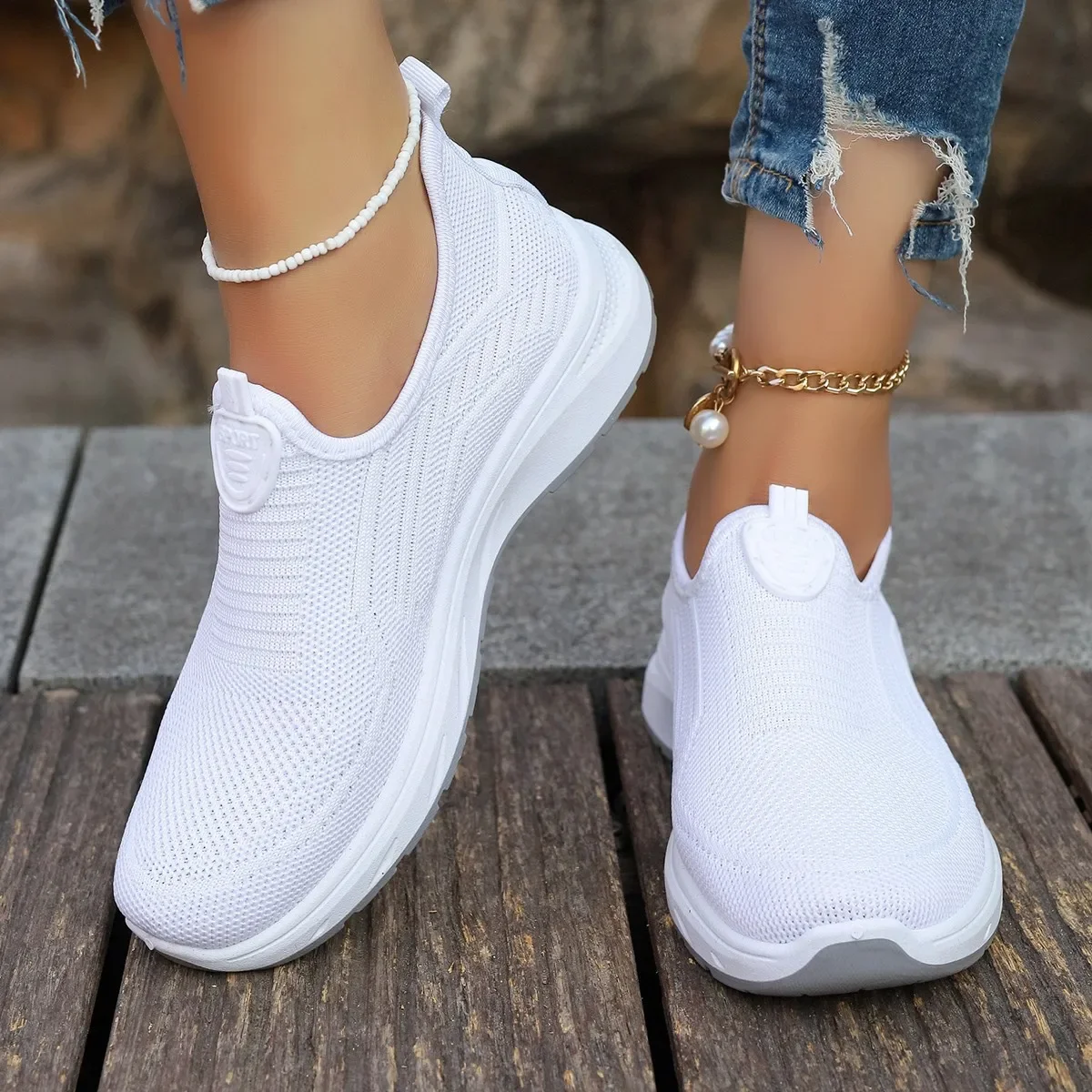 2024 New Summer Mesh Breathable Large Women's Casual Shoes Soft Sole Lightweight Women's One Step Single Step Shoes 6
