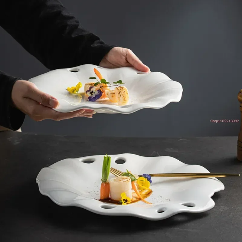 

Plate Plate Conception Leaf Cold Dish Dish Plate Restaurant High-end Plate Creative Lotus Tableware Artistic Irregular Ceramic