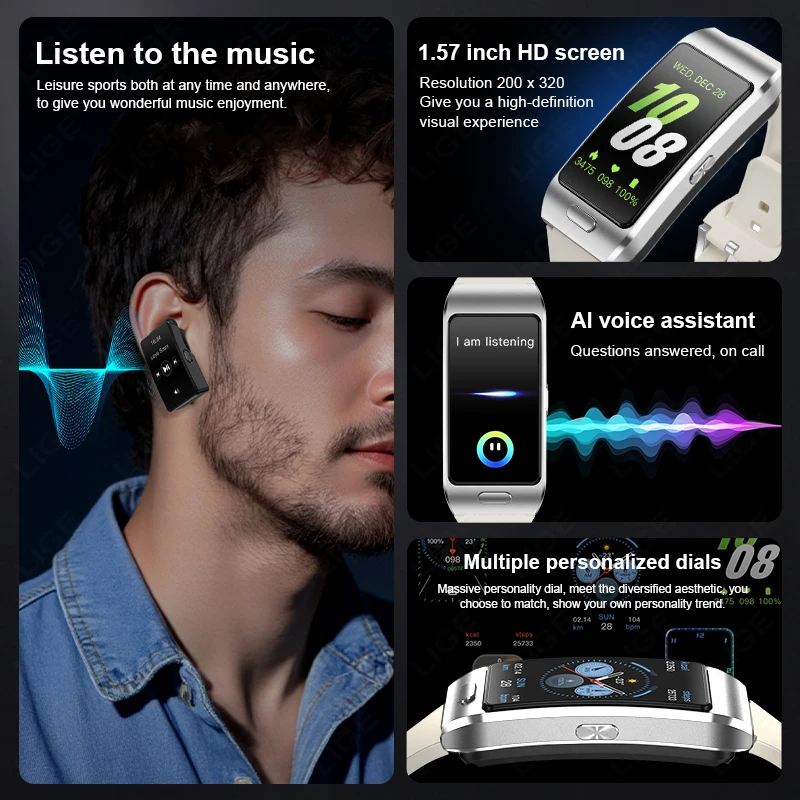 LIGE 2 In 1 Smart Watch With Earbuds Smartwatch TWS Bluetooth Earphone ECG Heart Rate Monitor GPS Tracker Sports Fitness Watch