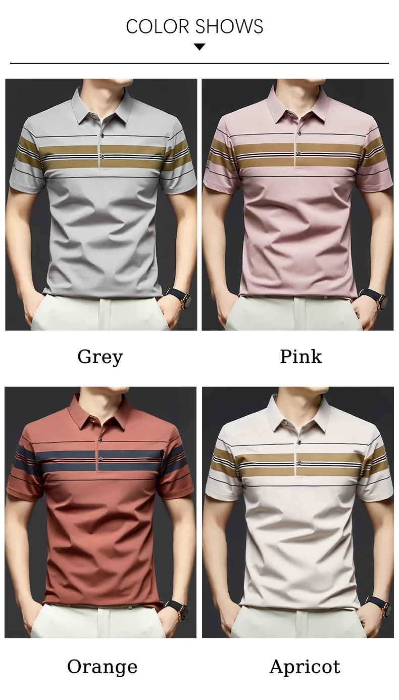 BROWON Brand 2025 Summer Men Polo Shirt Short Sleeve Lapel Collared Smart Casual Striped Office Polo Tops Tees for Men 15 S97396555c6284991a7573da14bd206cdA