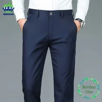 Spring Autumn High Quality Luxury Straight Business Suit Pants Men Bamboo Fiber Designer Elegant Casual Long Formal Trouser Male