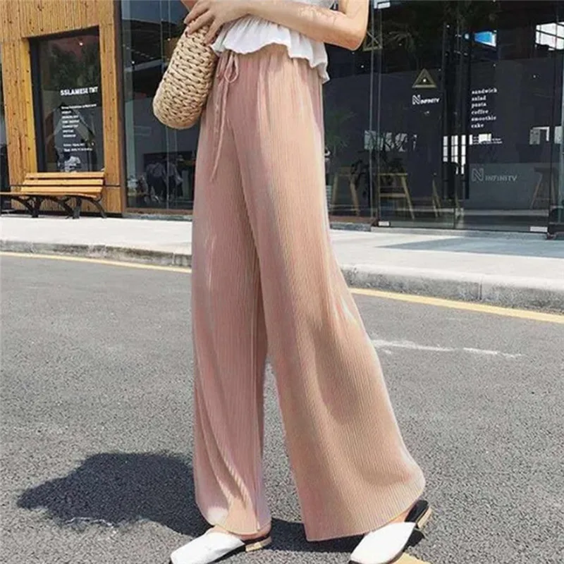 

Soft Comfort Women Pants New High Waist Casual Summer Slacks Pants Women Ice Silk Ankle-Length Long Trousers Female Slacks