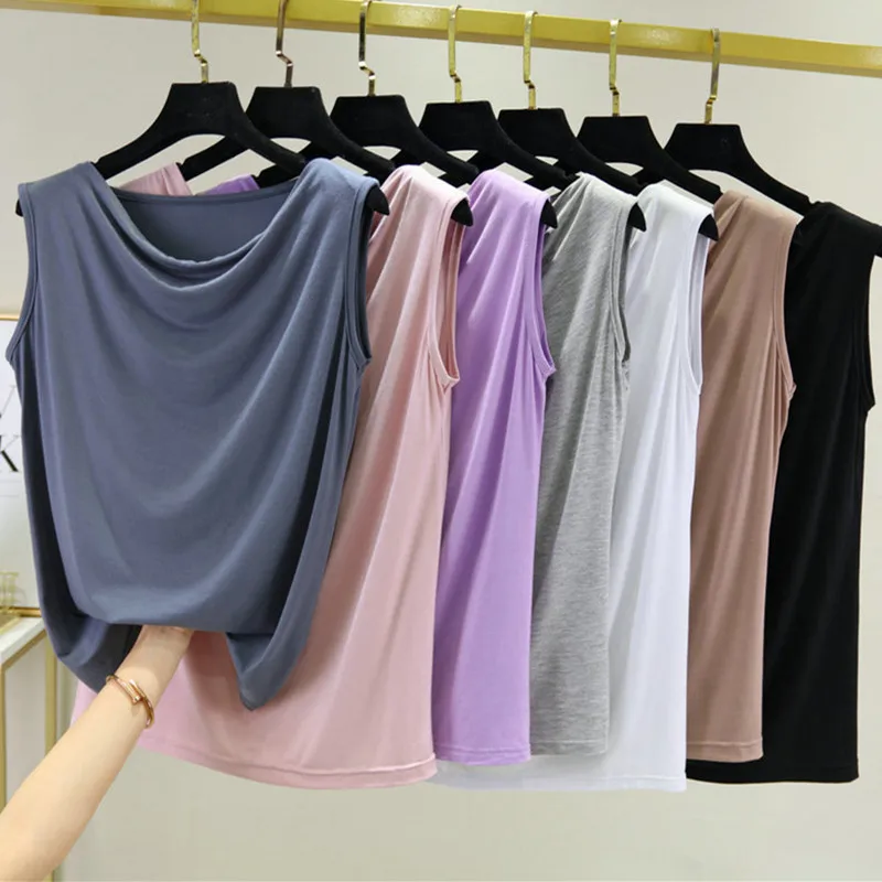 

Casual Sleepwear Vest Thin Summer One Piece Pajamas Tops For Women New Bottoming Shirt Slim Ladies Nightwear T-Shirt