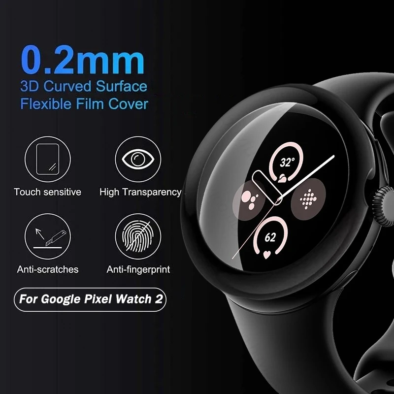 

9D Curved Protective Glass For Google Pixel Watch 2 Watch2 PET+Fiberglass Screen Protector Film On Pixle Watch 2 PixelWatch2 4G