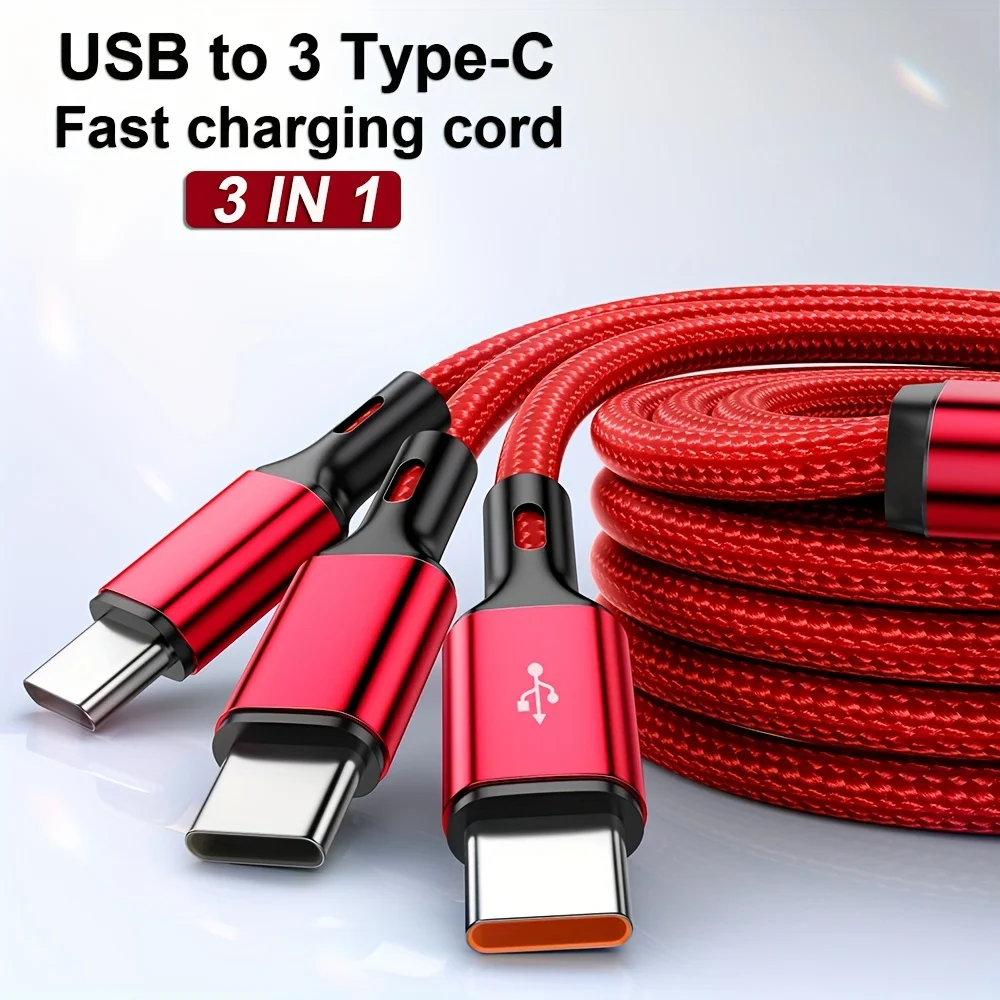 3-in-1 High-Power USB-C Fast Charging and Data Transfer Cable