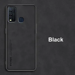Luxury Matte PU Leather Shockproof Phone Case - Full Protection Silicone Back Cover for Vivo Y30 (Black)