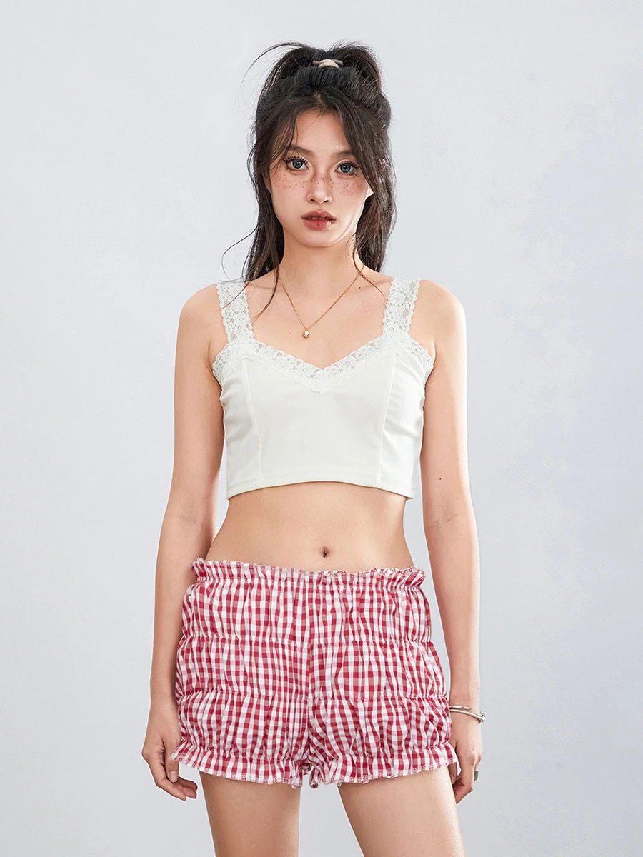 Women Y2k Cute Plaid Striped Print Pajama Boxer Shorts Gingham Lounge PJ  Bottoms Shorts Checkered Sleep Shorts for Casual Daily