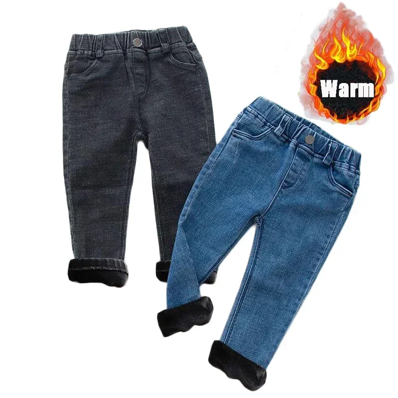 Baby Kids Spring Autumn Winter Thick Jeans With Fleece For 1-7 Years Boys Girls Casual Denim Pants denim pants