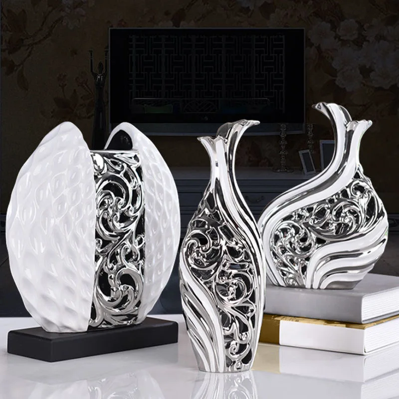 

Morden Luxury Ceramic Vase, Living Room Transparent Vase Flower Decoration Glass Vase Flower Pot Desk Decoration