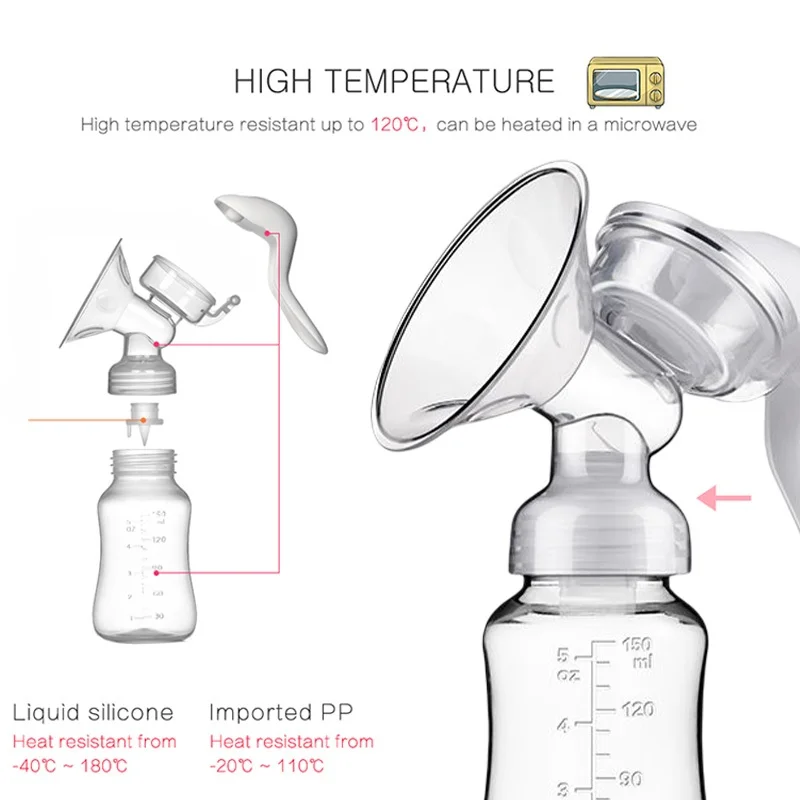 Manual breast pump newborn milk bottle breast milk storage bottle preferably made of PP material BPA free breast pump