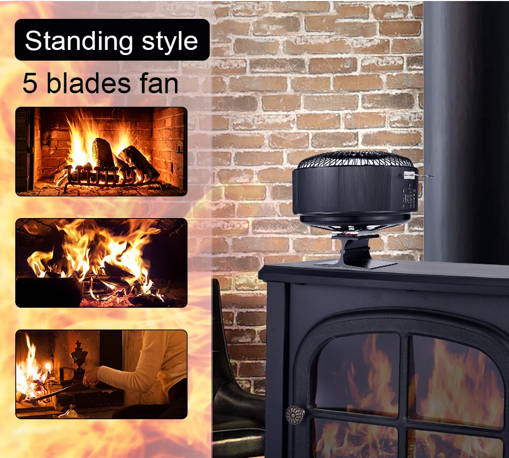 S9739ecd8aa5a4bb1803f39398104ae6cv 5 Blade Stove Fan Heat Powered Free Standing Fireplace Fan Fire Heater Log Wood Burner Eco Quiet Home Efficient Heat Distribute Mallzona