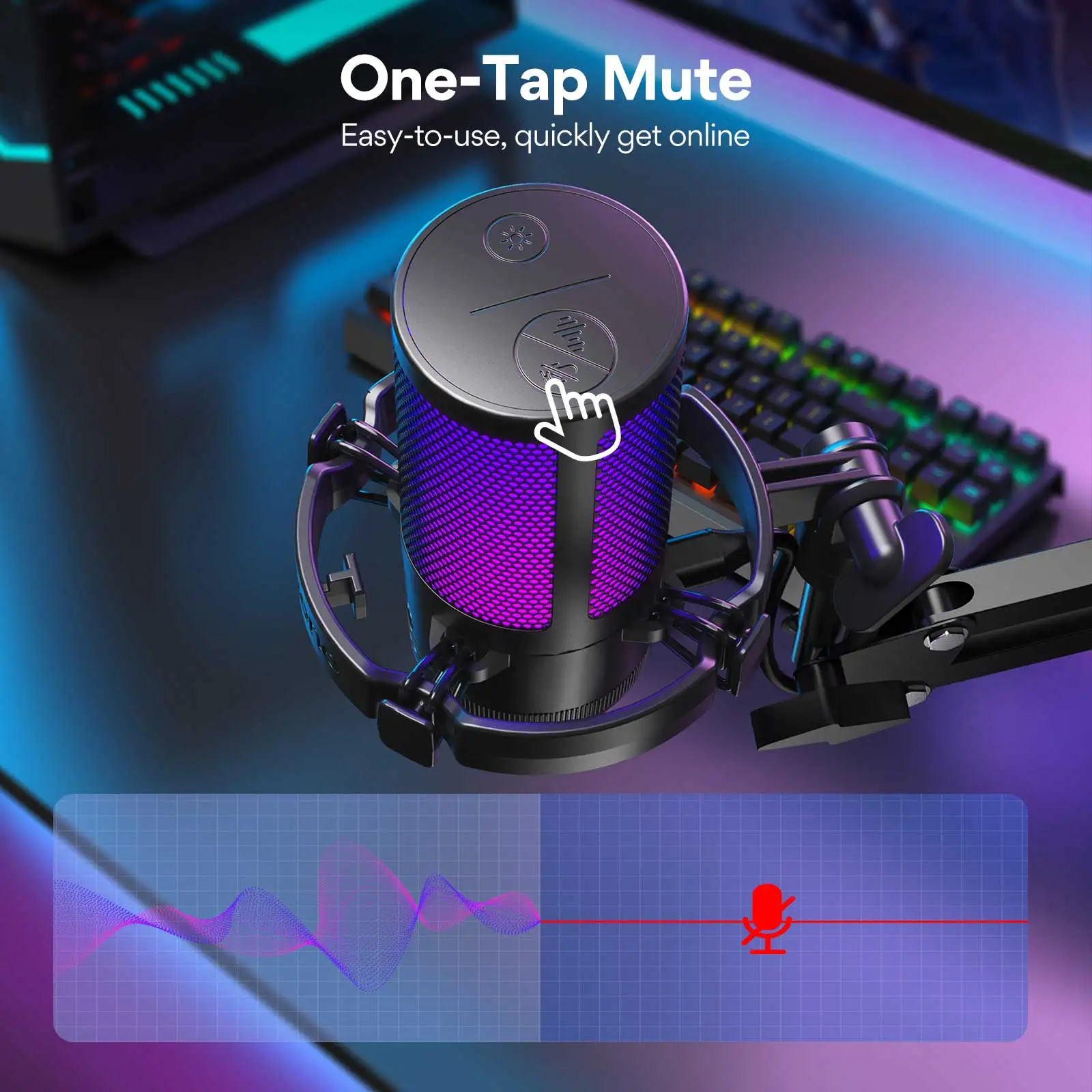 Maono Dgm20s Microfone Condensador Usb Rgb Cancelamento de Ruído com Microfone Luz Rgb Uma Tecla Mudo - Image 4