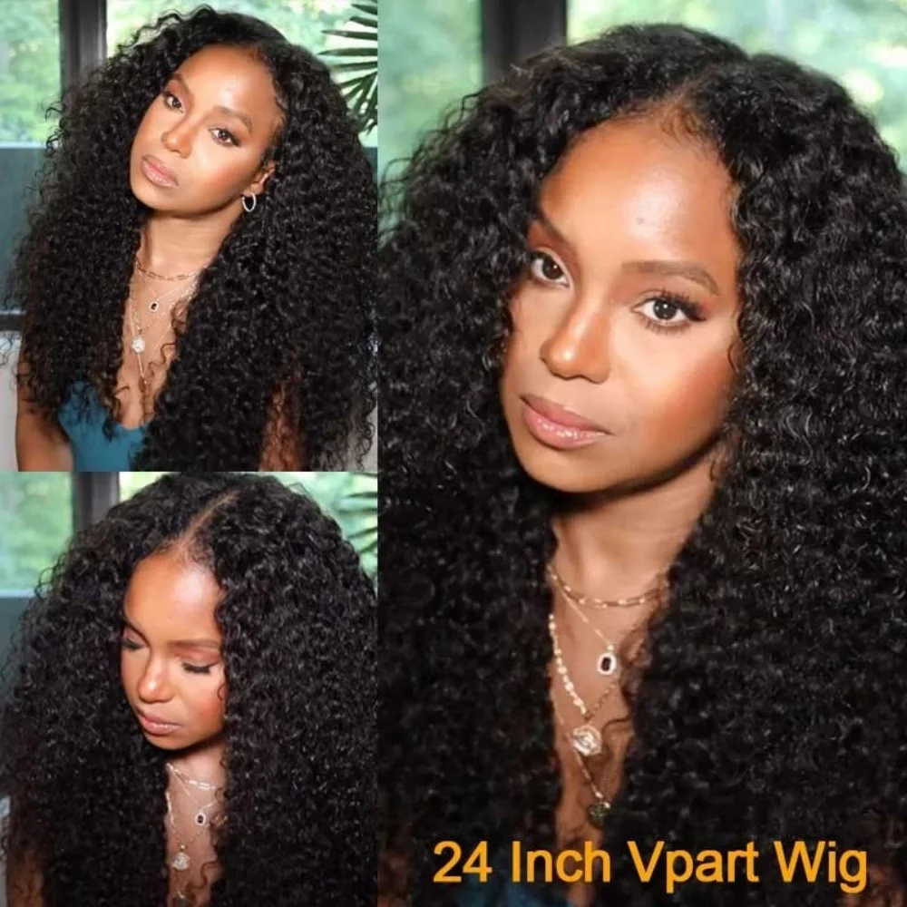 Nadula Curly Hair V Part Wig Human Hair No Leave Out V Part Human Hair Wigs Upgrade U Part Wig No Glue&Suit Your Natural Hair