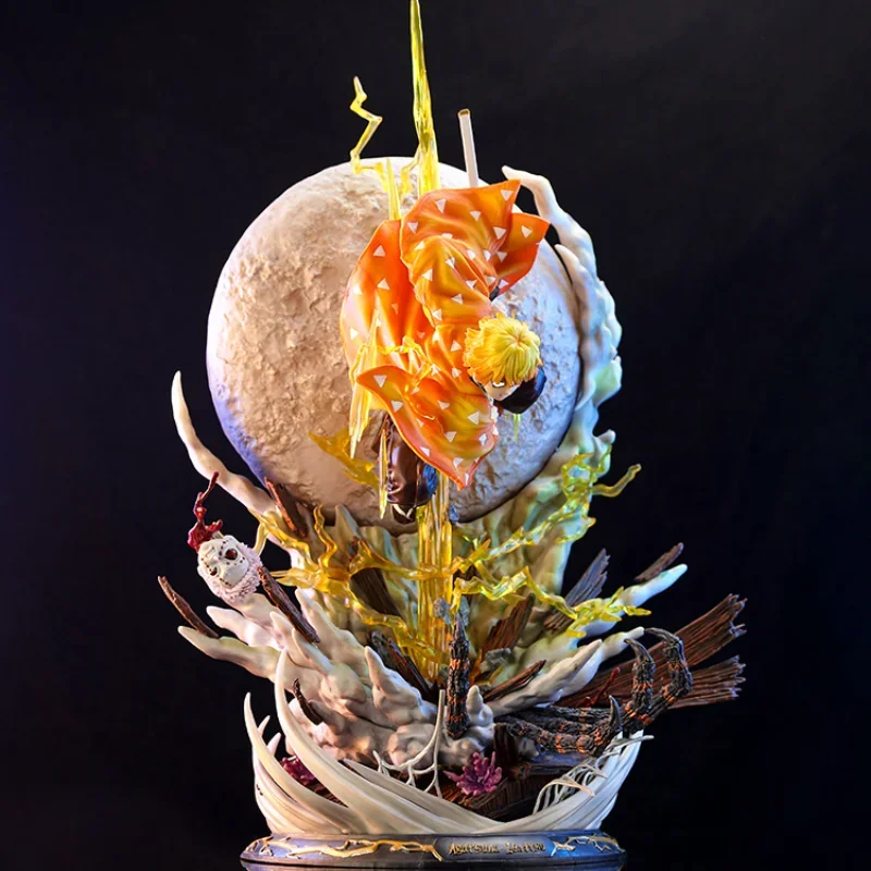 Anime Demon Slayer Agatsuma Zenitsu Vs Rui Battle Form Statue Pvc 3 Teste Action Figure Con Led Light Decoration Model Gift