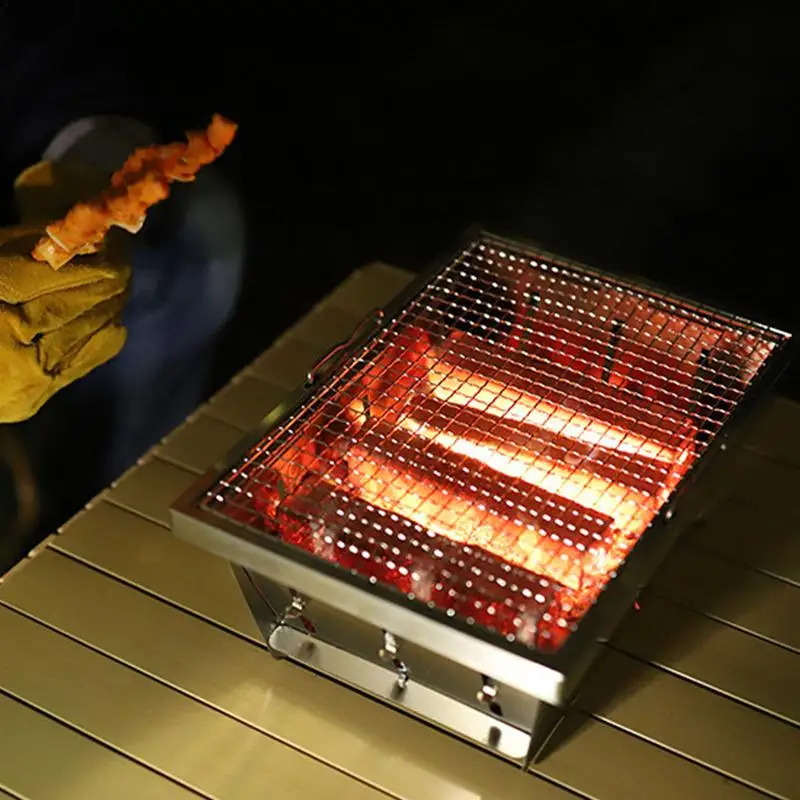 

Outdoor Camping Stove Stainless Steel Folding BBQ Grill Outdoor Firewood Stove Camping Burning Fire Table Barbecue Grill Stove