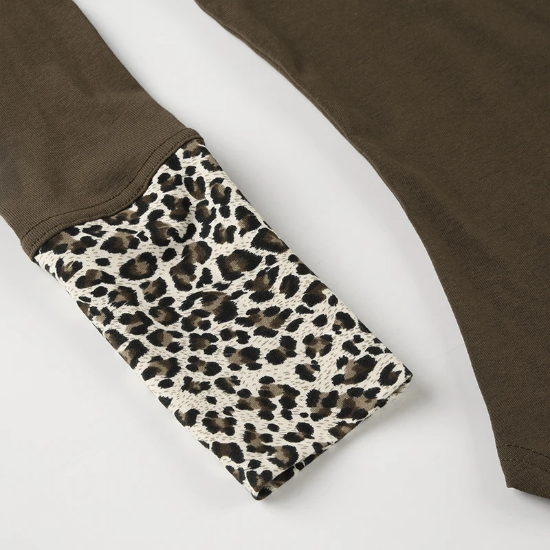 Y2k Trendy Retro Irregular Women¡¯s Tops Long Sleeve Patchwork Leopard Square Collar Button Chic Ripped T-Shirts