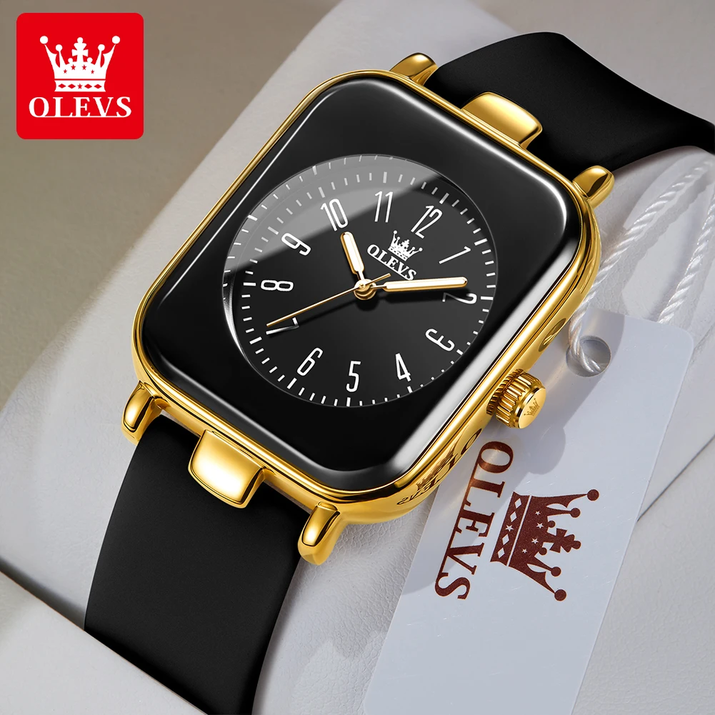 

OLEVS Luxury Brand Original Women's Watches Waterproof Quartz Watch Square Dial Silicon Tape Fashion Female Wristwatch Elegant