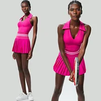 Women Two Pieces Yoga Set Solid Color Gym Top Tennis Skirt Sports Suit Breathable Quick Dry Short Sportswear Workout Clothes - Image 3