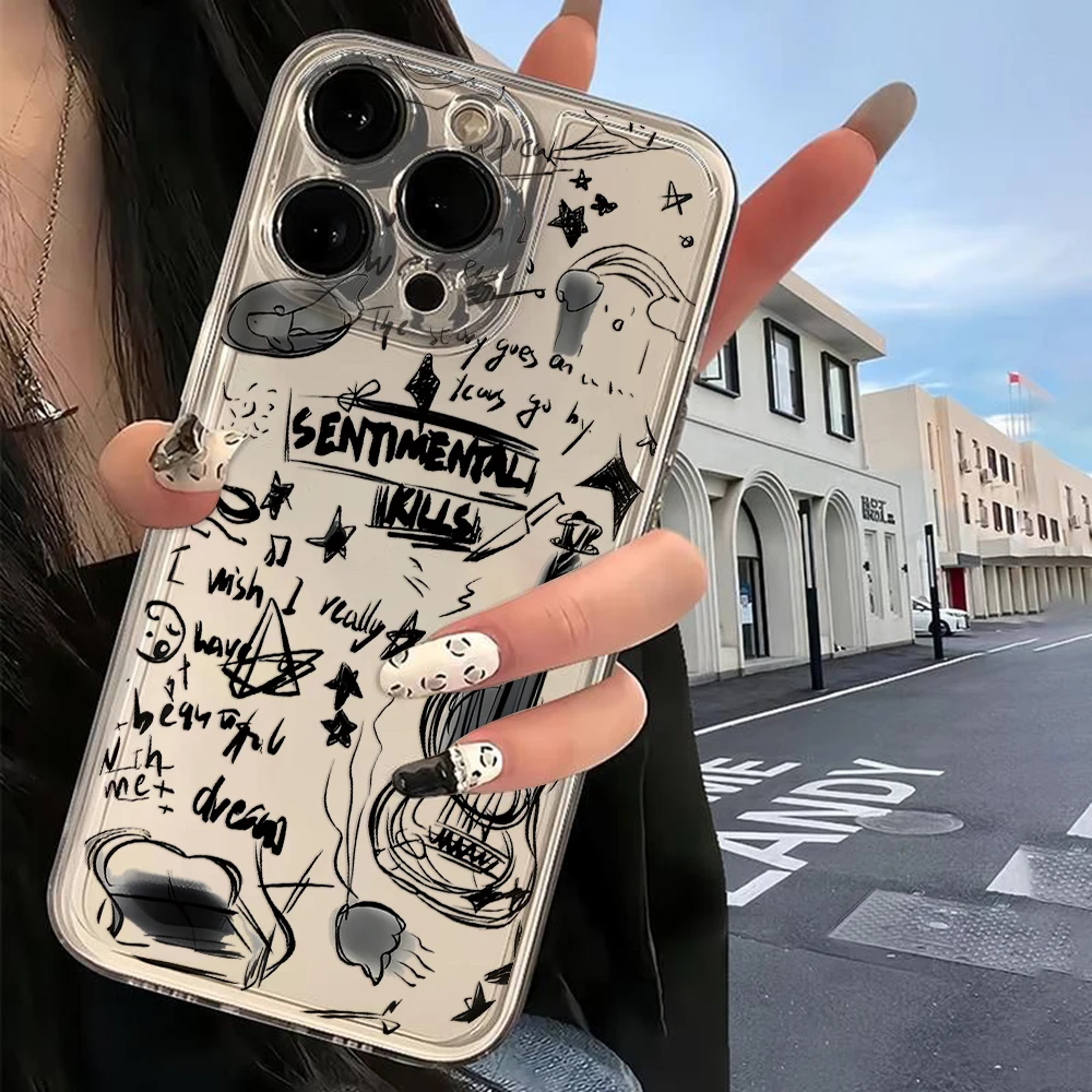 Luxurious Clear Black Guitar Cat Phone Case