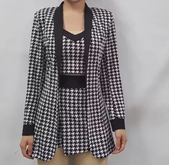 Suit Set 3Pcs for Women Autumn Fashion Versatile Button Design Plaid Print Long Sleeves Blazer Coat Short Sets with Crop Top