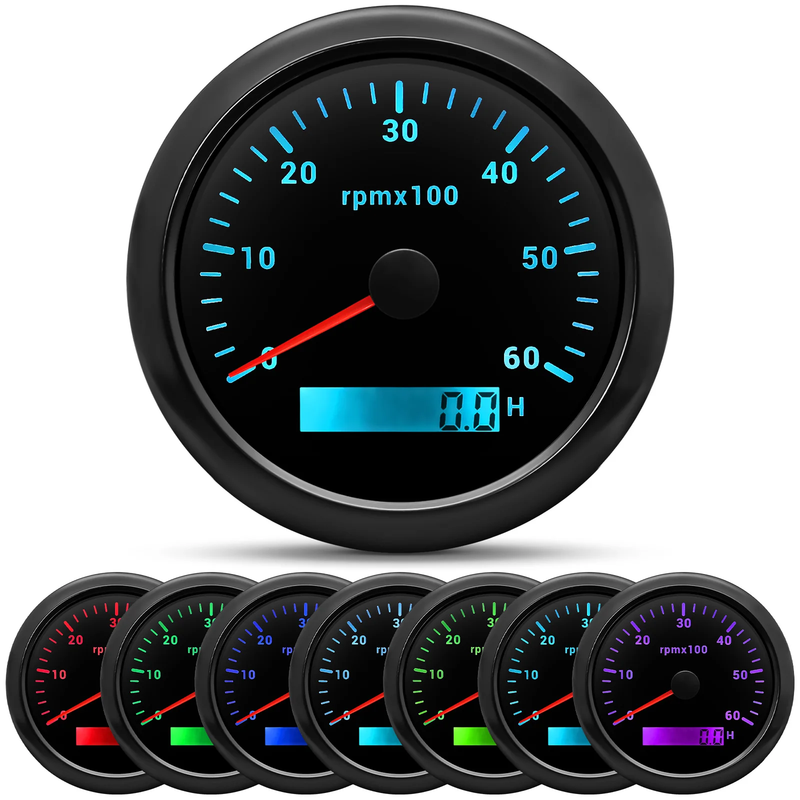 85mm Tachometer With 7 Colors Backlight 3000 4000 6000 RPM Meter With Digital Ho