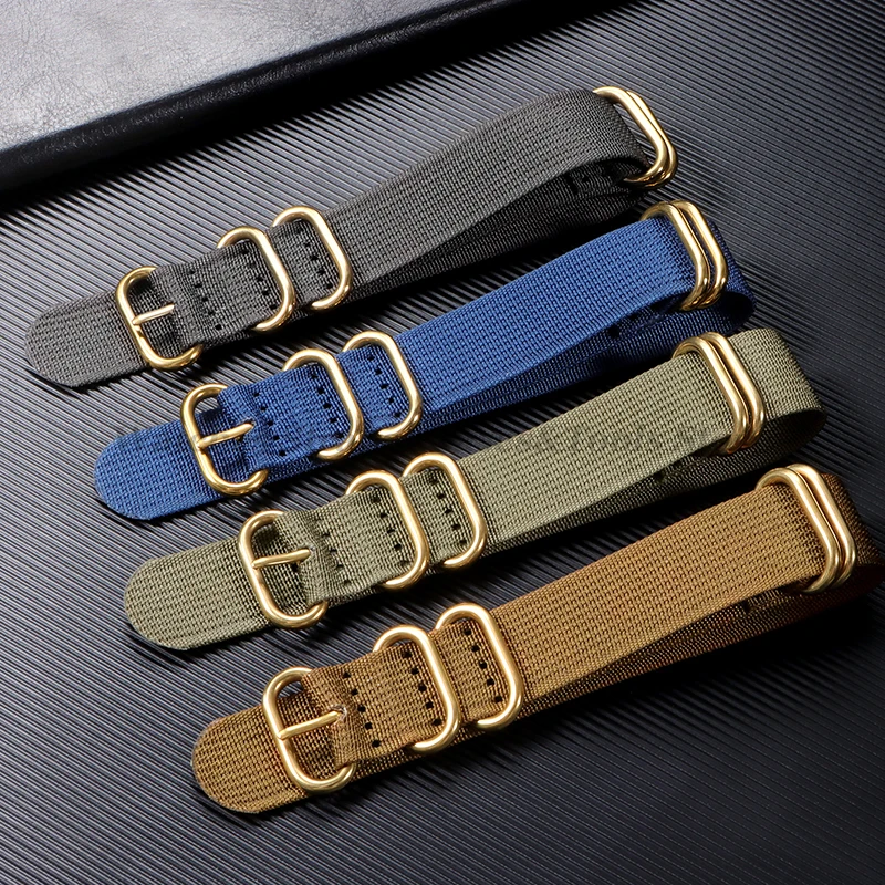 Watch Strap Nylon Silver Black Gold Ring Buckle 18mm 20mm 22mm 24mm Man Women for Seiko Ribbed Braid Replace Watch Accessories