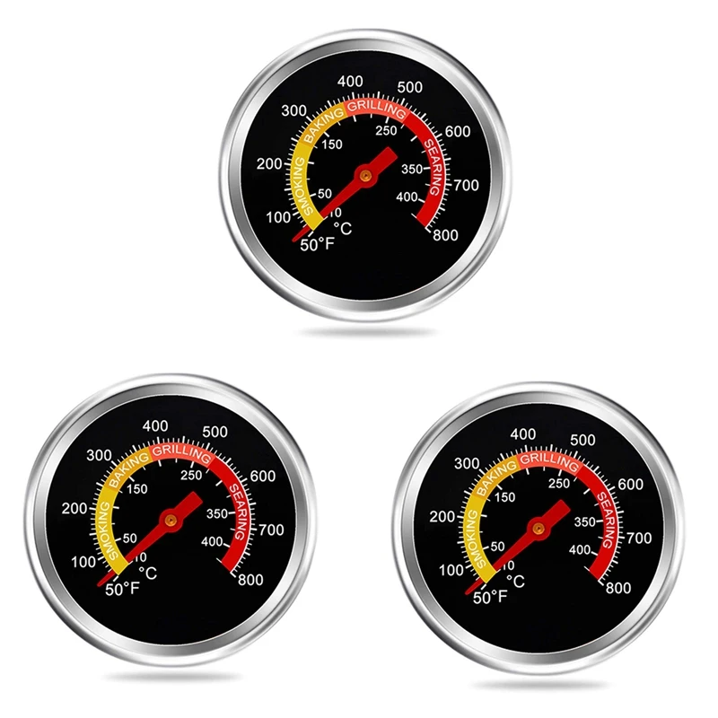 

3X Grill Thermometer Smoker Temperature Gauge Charcoal Grill Pit Smoker Thermometer Heat Indicator For Meat Cooking