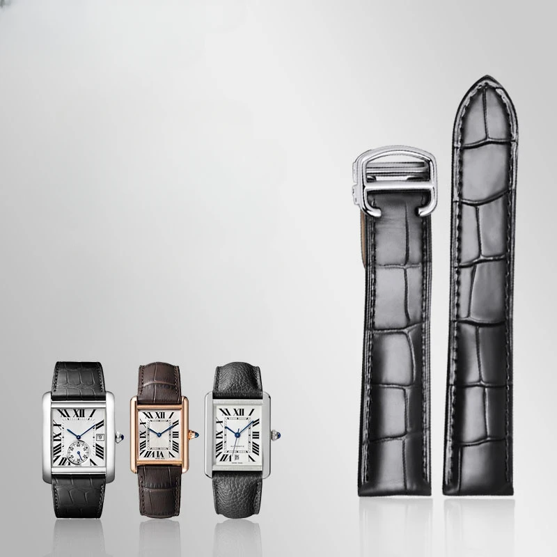 Cinturino Per Orologio Per Cartier Uomo Donna Bamboo Knot Tank Leather Solid Stainless Steel Fold Buckle 22Mm London Solo Series Watchband