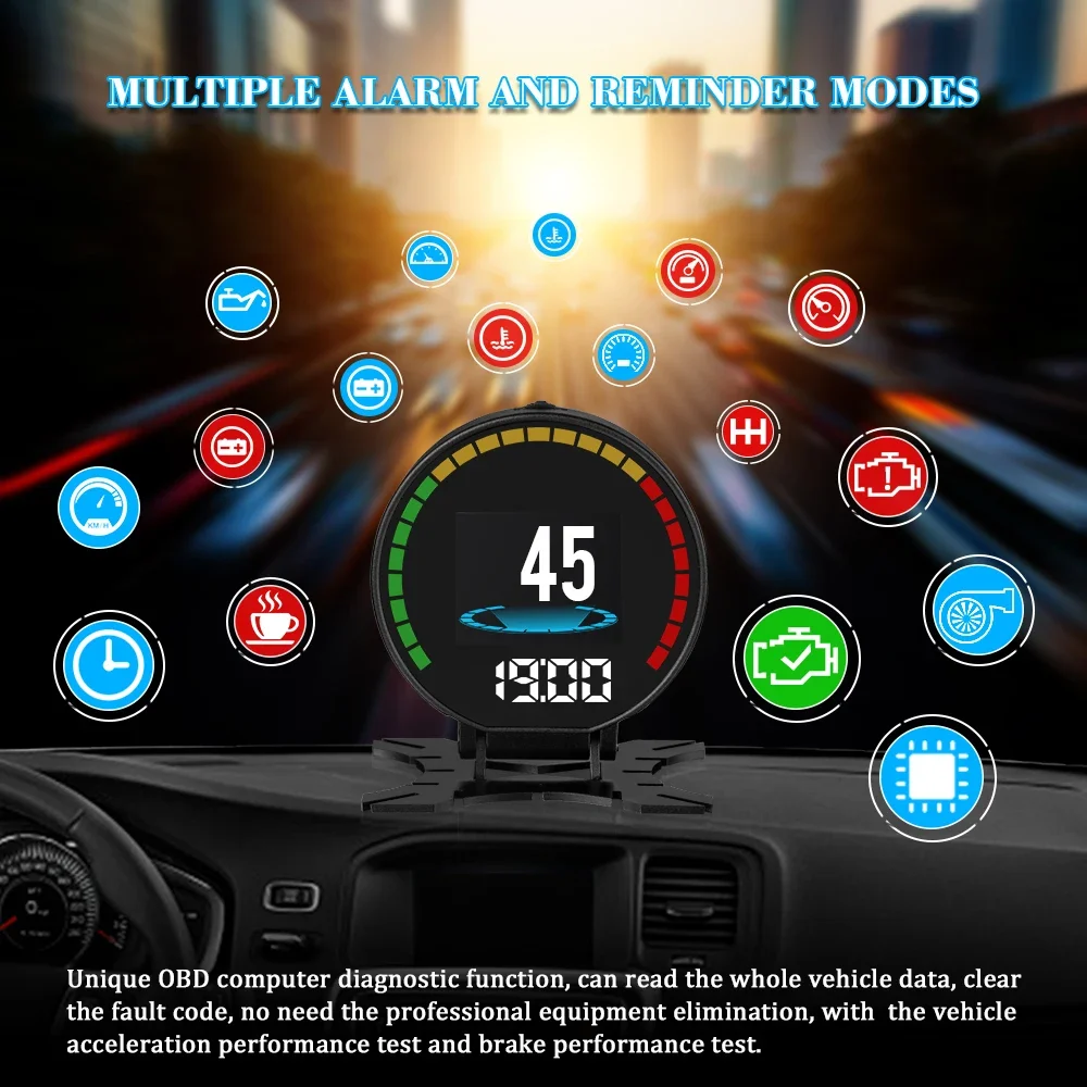 P15 OBD2 HUD 속도계 헤드업 디스플레이 스마트 디지털 미터 속도 전압 오일 수온 PRM 자동차 게이지 플러그 앤 플레이