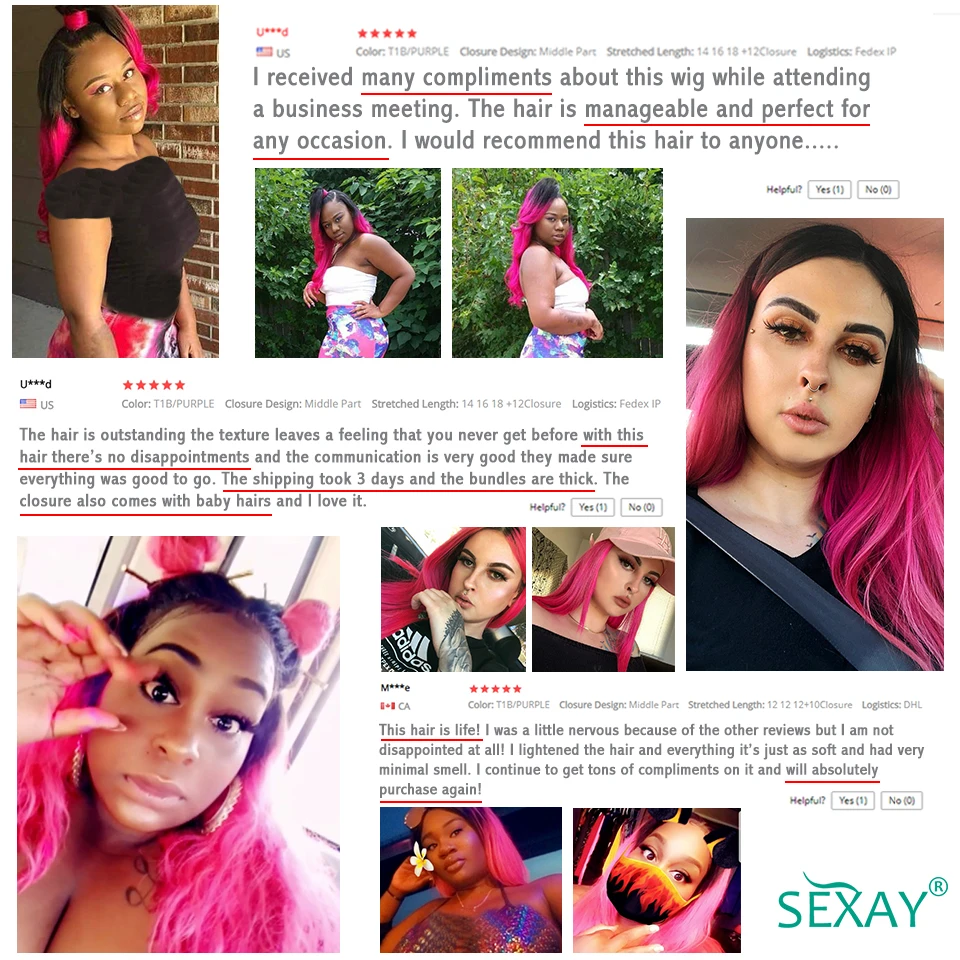Sexay 1B Pink Human Hair Straight Weave Bundles 3/4 Pcs Brazilian Bone Straight Hair Ombre Hot Pink Human Bundles Deal