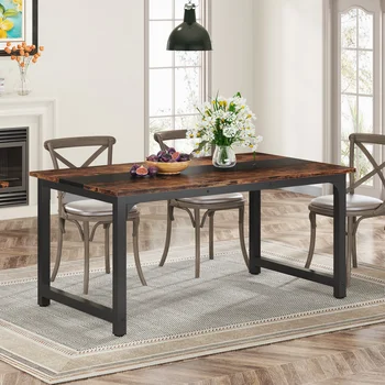 Dining Table, Industrial Kitchen Table for 6-8 Person 63"x31.5"