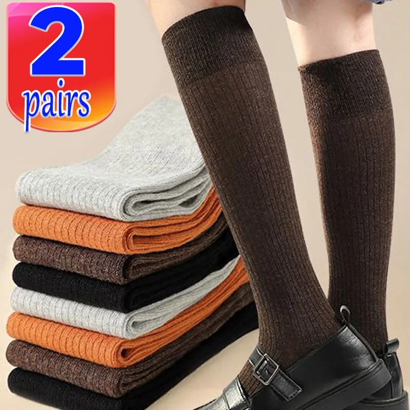 

1/2pairs Wool Thigh Long Socks for Women Cashmere Warm Over Knee-High Boot Calf Socks Solid Casual Stockings Tube Girl Legging