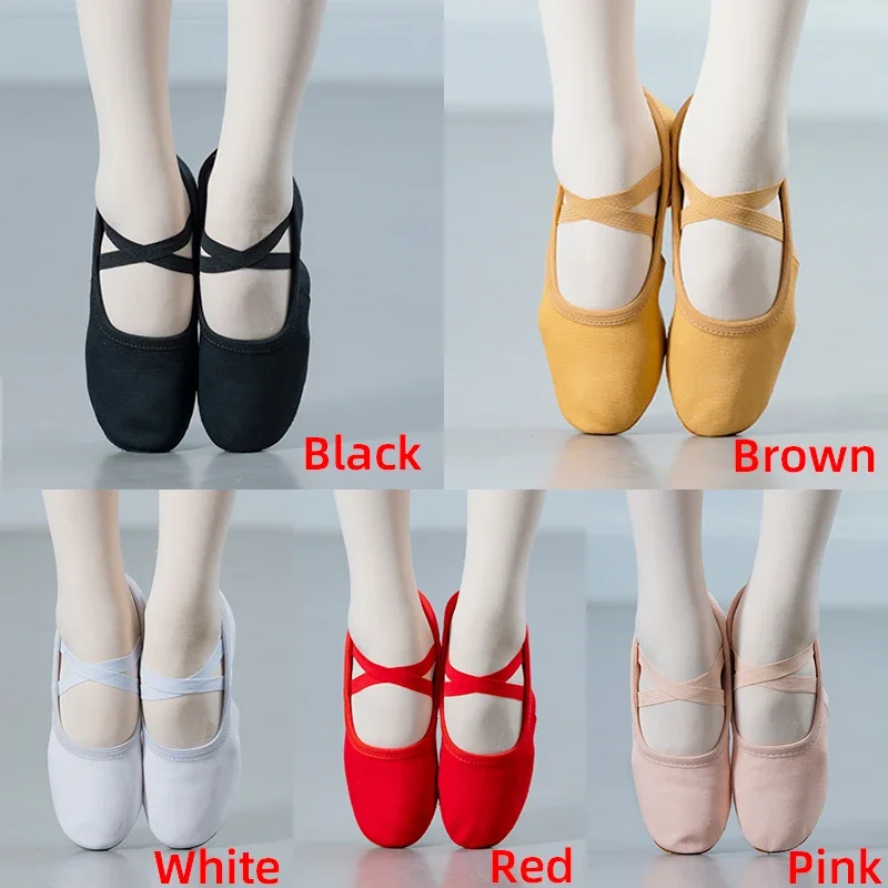 Drawstring-free Women Elastic Band Children Canvas Upper Soft Leather Sole Ballet Dance Shoes 1cm Heel  Ourdoor Wear Jazz Shoes 3