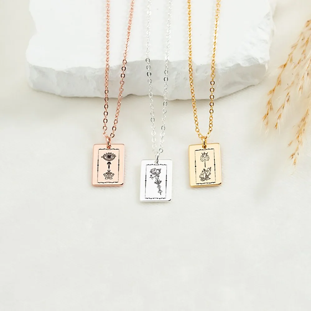 

Custom Necklace for Women Rectangular Pendant Necklaces Customized Pattern Chokers Hip Hop Personalized Stainless Steel Jewelry