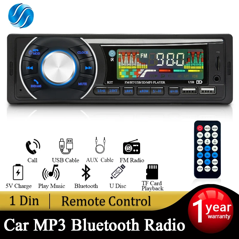 

Автомагнитола SINOVCLE 1DIN, стерео MP3-плеер с поддержкой Bluetooth, FM-приемник, 12 В, с функцией зарядки телефона, с разъемом AUX/USB/TF-картой в комплекте