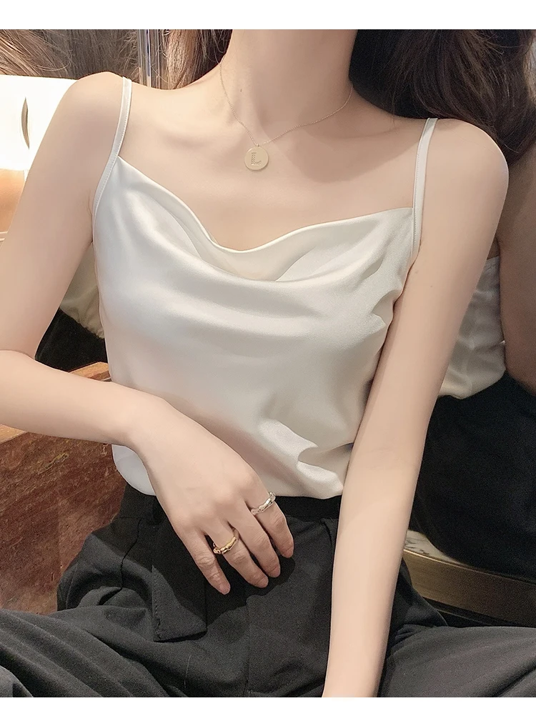 white bra Sexy Satin Silk Tank Top Halter Crop Tops Women Summer Camis Backless Camisole Casual Tube Top Female Sleeveless Cropped Vest camisole bra