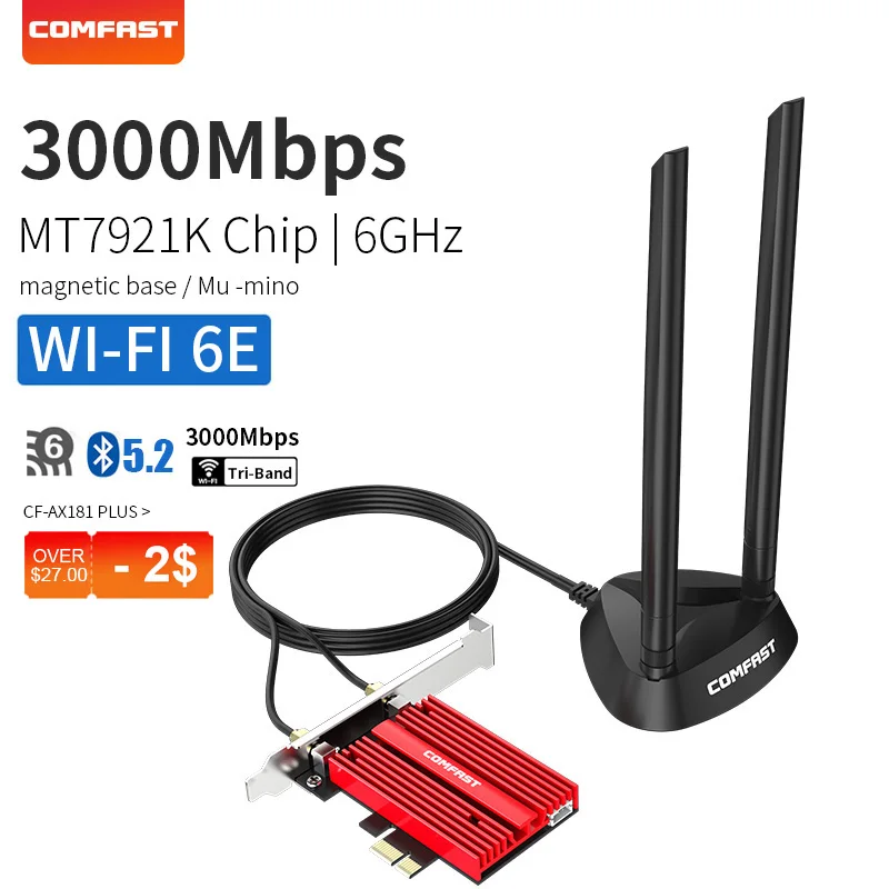 3000mbps Pcie Wifi 6e Desktop Wifi Card For Win10 Bluetooth 5.2 802