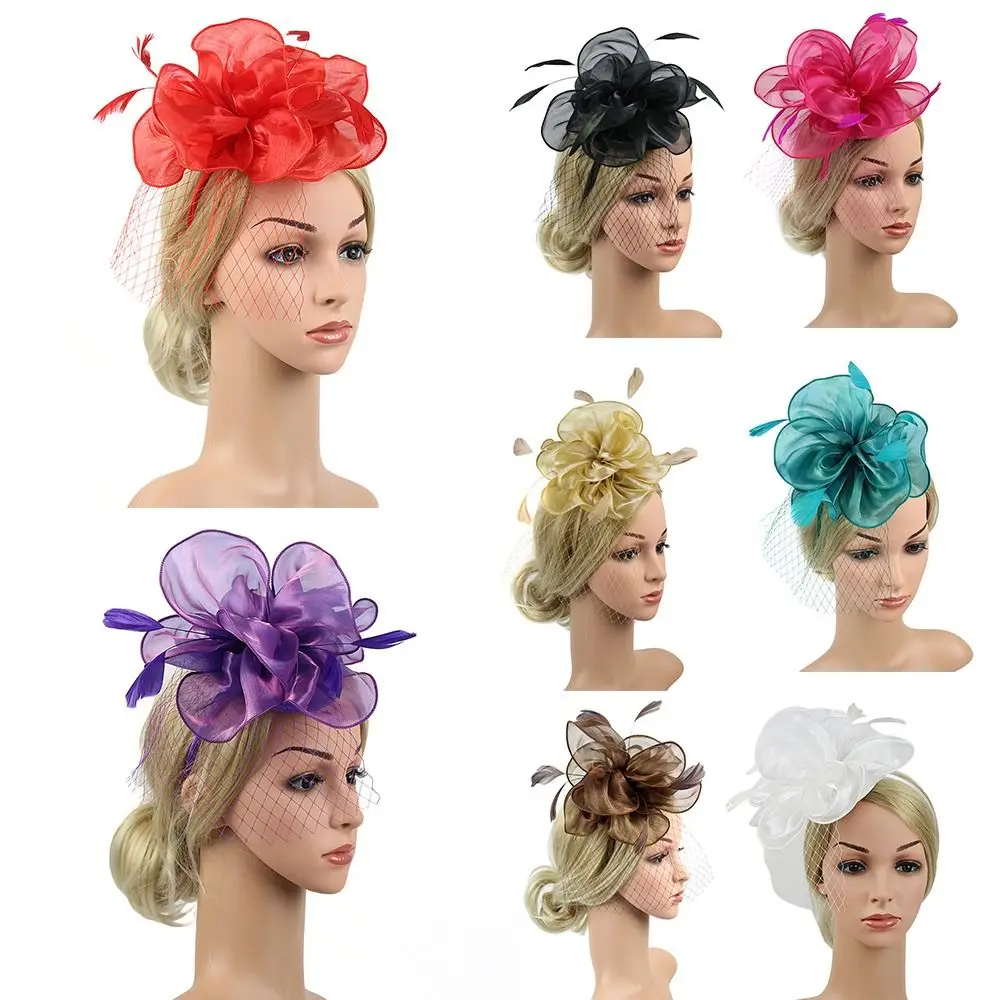 

Vintage Loop Bridal Wedding Veil Flower Headband Fascinators Hats Tea Party Headwear Feather Hat