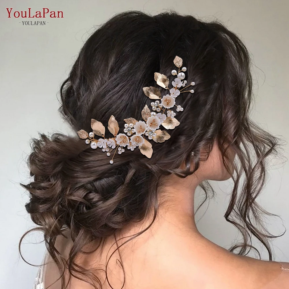 

YouLaPan Floral Hair Combs for Woman Girls Bridal Hairwear Wedding Hair Clip Alloy Leaf Hair Accessories Bride Tiara HP315