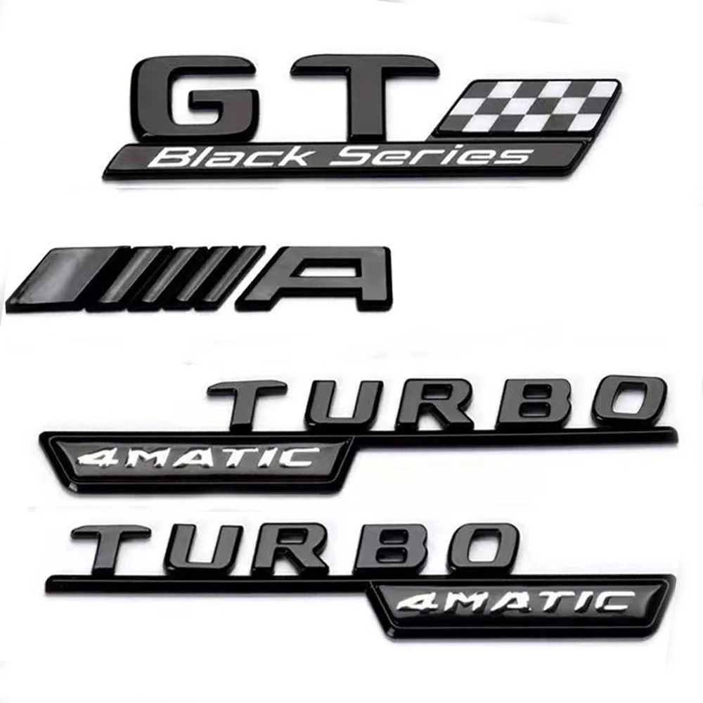 Car Logo Lettering Trunk Emblem Sticker Auto Decora Accessori Black Gloss Per Mercedes Benz Gt Black Series Amg Turbo 4Matic