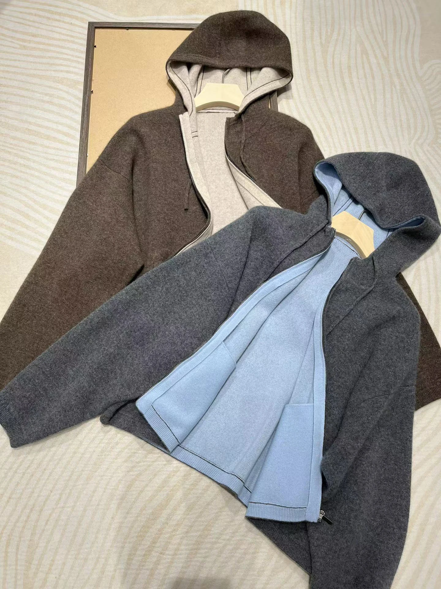 

Casual Style Hooded Cardigan, 100% Cashmere, Zipped Up