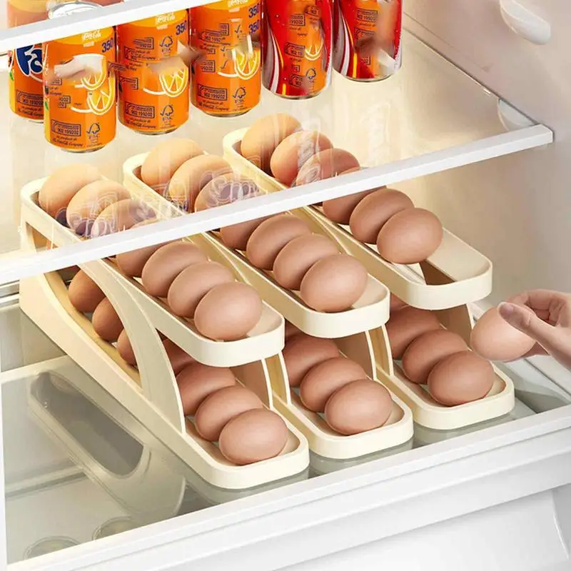 

Automatic Rolling Egg Holder Rack Fridge Egg Storage Box Egg Container Kitchen Refrigerator Egg Dispenser Hold 15 Eggs