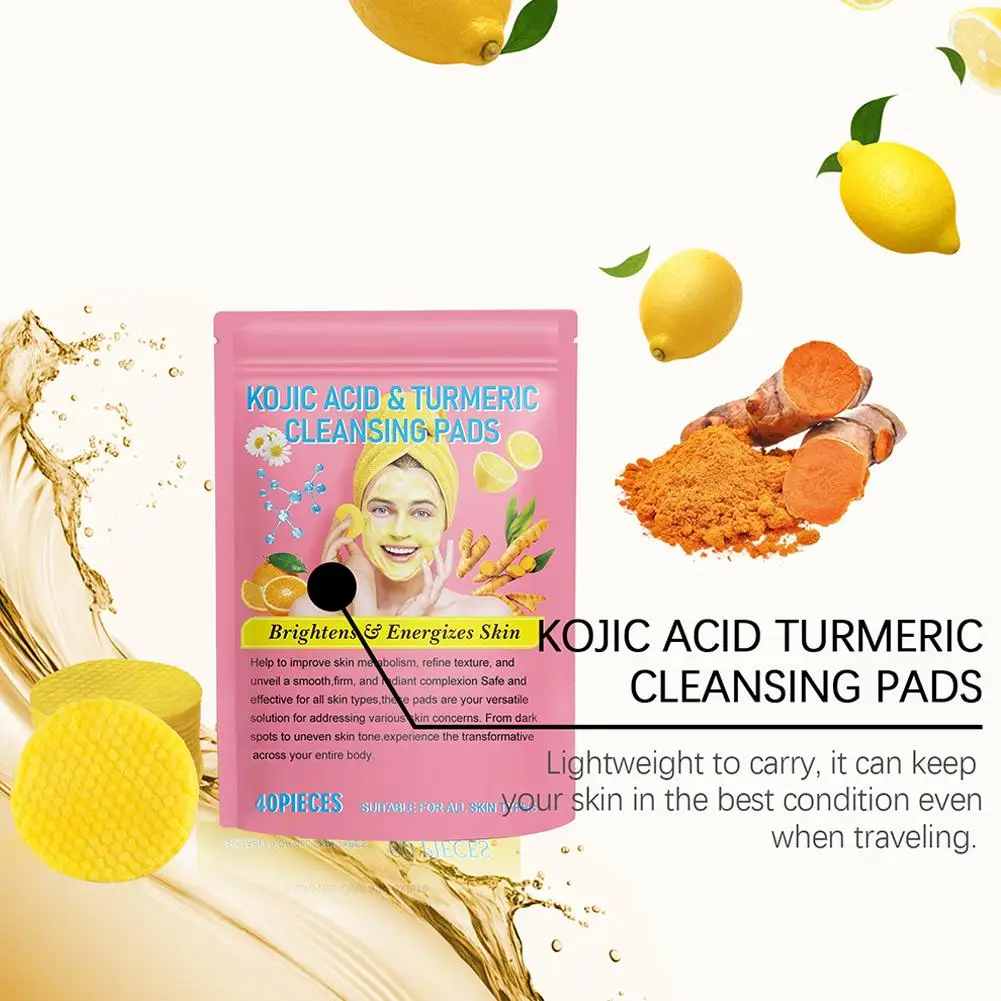 40/50pcs Turmeric Kojic Acid Cleansing Pads Exfoliating Pads Facial Sponges For deeply Cleansing Exfoliating Daily Skin Care cleansing pad