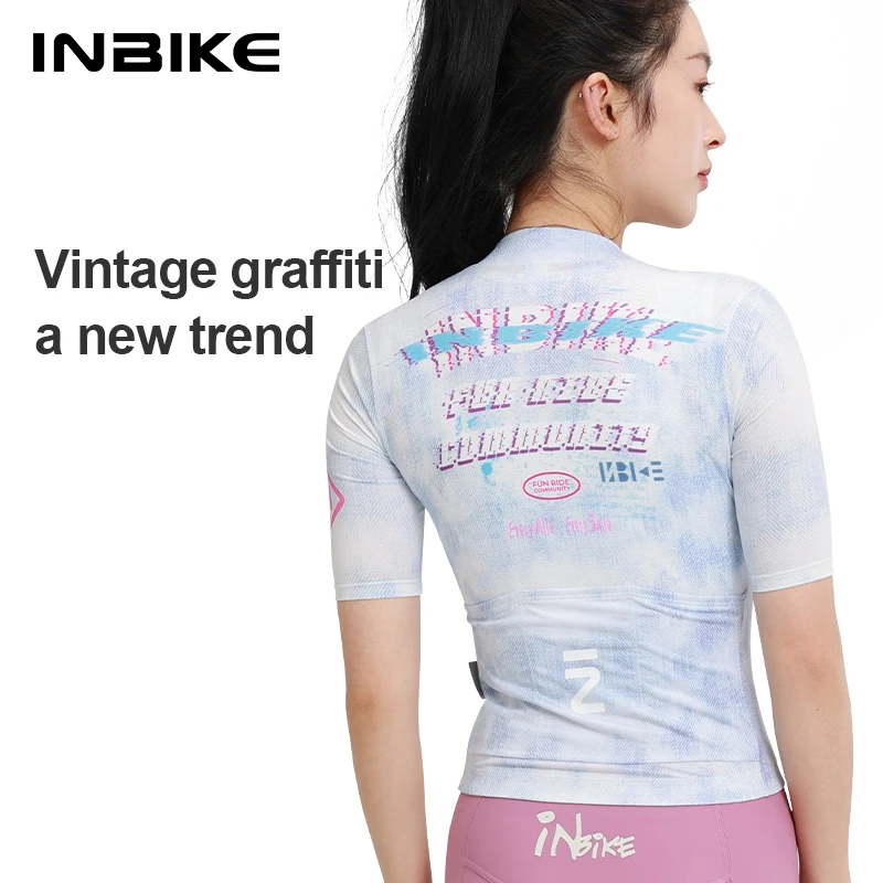 INBIKE Women's Cycling Short Sleeve Breathable Bicycle Sweatshirt Full Zipper for Outdoor Cycling